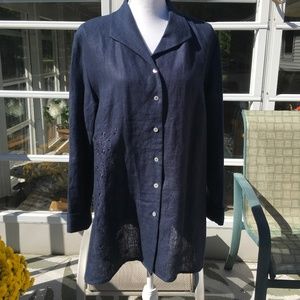 Vintage 100% navy Irish linen size XL blouse by Richard Malcolm